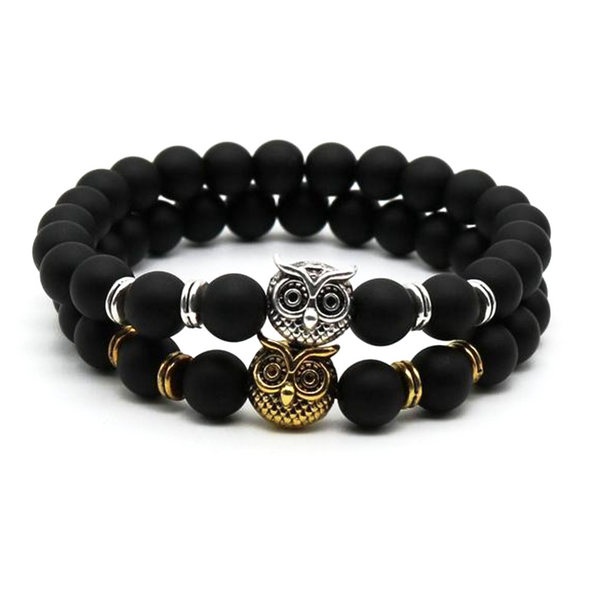 owl black lava gemstone men's bracelet natural luxury